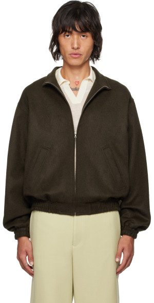 AURALEE - Brown Baby Camel Flannel Bomber Jacket