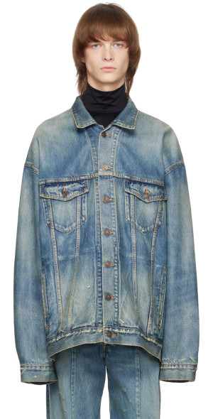 Balenciaga - Blue Patched Destroyed Denim Jacket