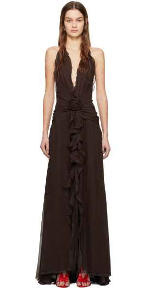 blumarine brown dress Blumarine // Printed Ruched Dress  VSP Consignment