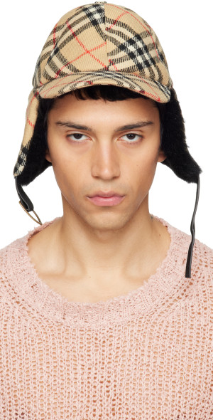 Burberry - Beige Check Wool Trapper Cap