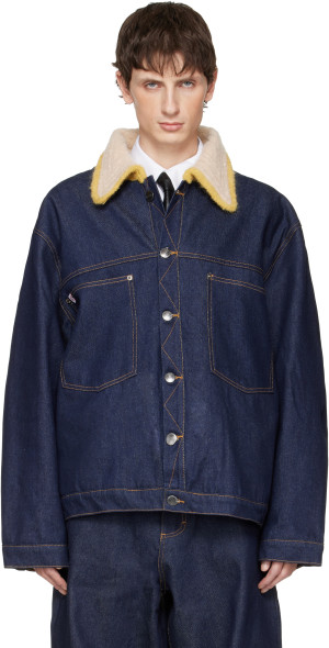 Charles Jeffrey LOVERBOY - Navy Knitted Collar Denim Jacket