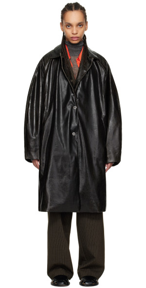 Cordera - Black Scratched Faux-Leather Coat