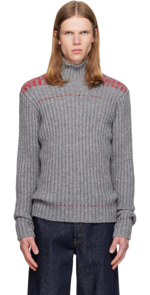 Dries Van Noten - Gray Rib-Knit Wool Turtleneck