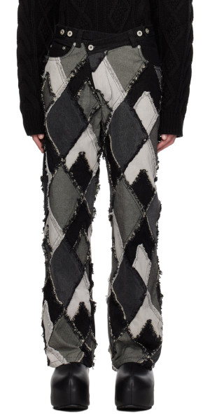 【Feng Chen Wang】PATCHWORK TROUSER Feng Chen Wang - Black & Gray Patchwork Jeans