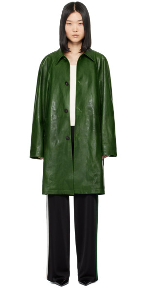 Ferragamo - Green Single-Breasted Leather Jacket