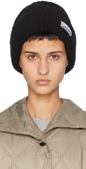 GANNI Rib Knit Beanie - Black GANNI logo-patch ribbed-knit Beanie | Black | FARFETCH GE main image 4