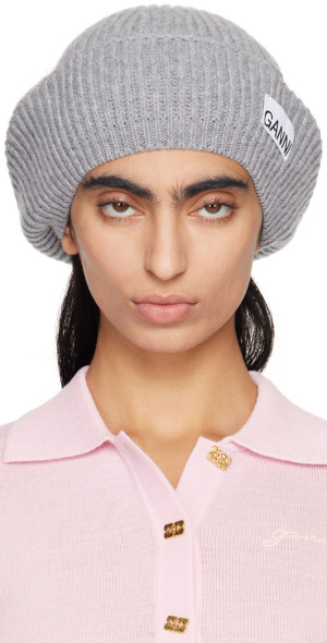 GANNI - Gray Wool Rib Knit Beret