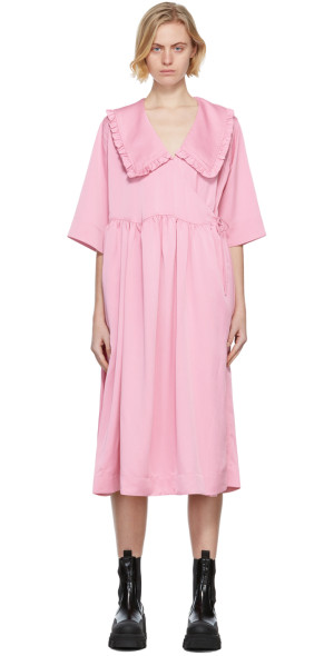 ganni pink satin dress Ganni Floral Silk Slip Dress in Pink