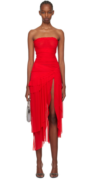 strapless open back dress Guizio Leila Twill Mini Dress Red Love / S