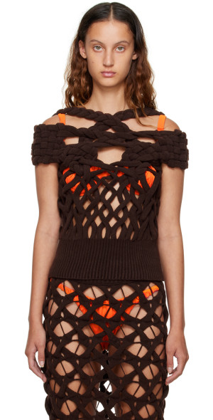 トップス ISA BOULDER long sleeve sweater ISA BOULDER Solid Crochet Crewneck Sweater in Moss Grey | FWRD