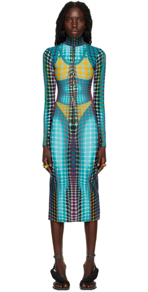 jean paul gaultier brown dots midi dress Entro Black and Cream Plaid Cotton Midi Dress