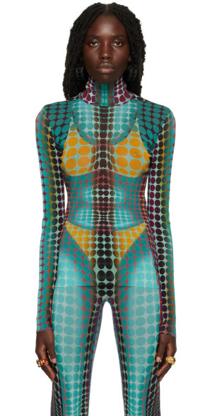 【♩*゜】Jean Paul Gaultier　ハイショルダー変形ブラウス Jean Paul Gaultier - Blue Dots Turtleneck