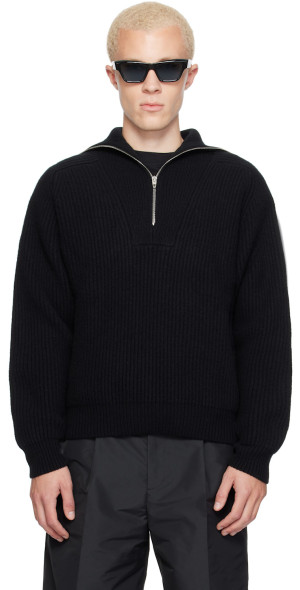 Jil Sander - Black LS High Zipped Neck Sweater