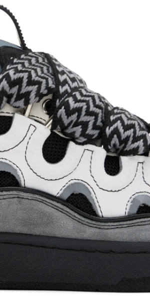 T*様 LANVIN COLLECTIONダークグレー 絞りコーデュロイ ジャケ Lanvin Women's Curb Leather White / Anthracite Low Top Sneakers