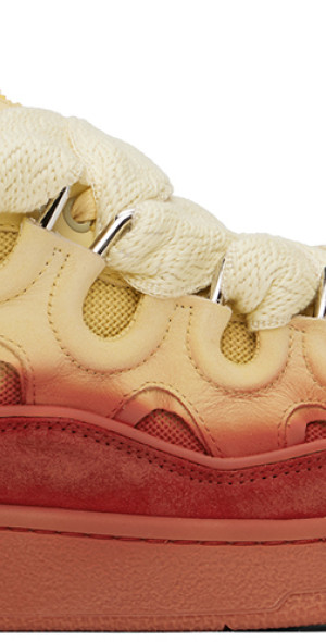 Lanvin - Yellow & Red Leather Curb Sneakers display picture 3