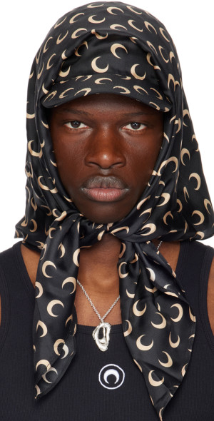 Marine Serre - Black Regenerated All Over Moon Cap Silk Veiled Cap