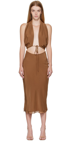 Mirror Palais - Brown Halter Midi Dress