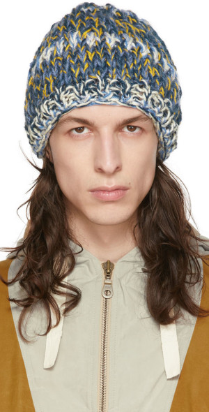 nicholas daley バラクラバ ビーニー Nicholas Daley - Blue & Yellow Hand-Knit Beanie