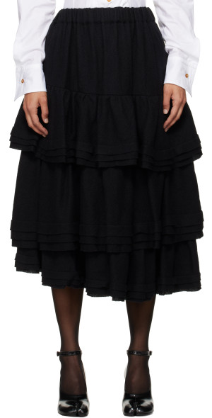 Noir Kei Ninomiya - Black Tiered Midi Skirt