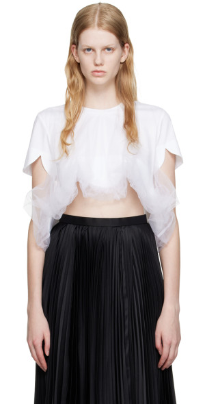 美品!!noir kei ninomiya Tシャツ Noir Kei Ninomiya Tulle-trimmed cotton jersey T-shirt Noir Kei