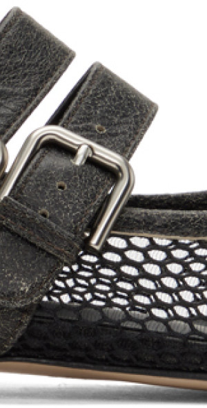 OPEN YY - Black Mesh Buckle Ballerina Flats
