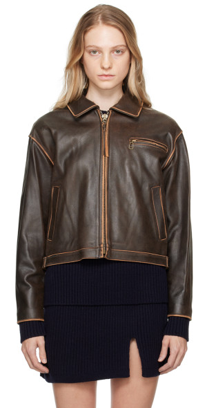 OPEN YY - Brown Classic Leather Jacket