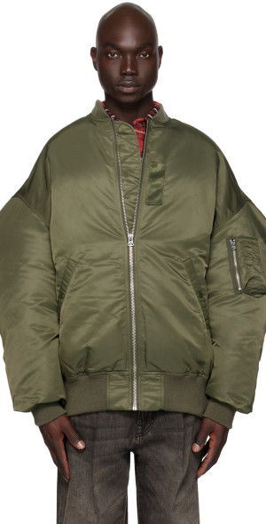 R13 Khaki Zip Out Down Bomber Jacket