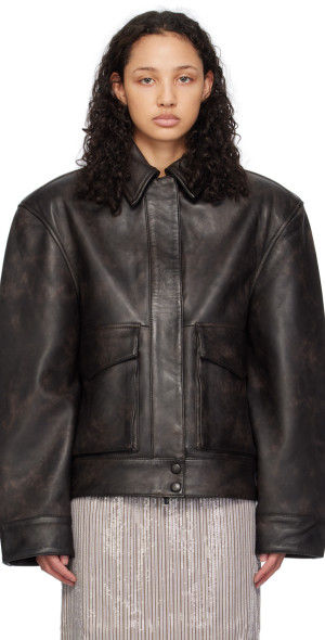 REMAIN Birger Christensen - Brown V-Shaped Leather Jacket