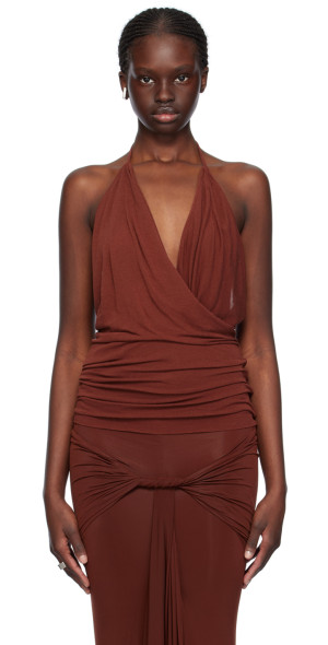 rick owens burgundy round neck midi dress Asymmetrical Drop Waist Valentina making it a must Latest Rick Owens Collection for