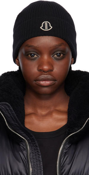 MONCLER Rick Owens ブラックニット帽 Rick Owens - Moncler + Black Patch Beanie