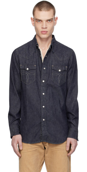 ADAM KIMMEL Size L Indigo Cotton Denim Twill Western Snap Long Sleeve Shirt main image 0