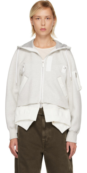 P*F様 Sacai Spong Sweat Blouson 2023 aw サ SACAI Sponge Sweat shell-paneled cotton-blend jersey zip-up hoodie