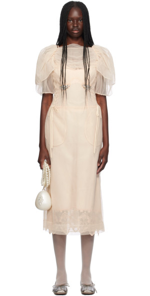 Simone Rocha - Beige Petal Sleeve Gathered Bust Corset Midi Dress