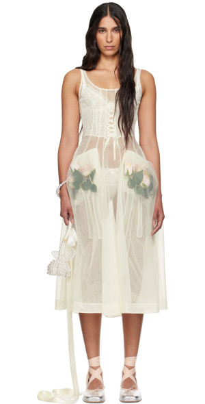 white sheer flowy dress Sheer White Organza Maxi Dress – Puff Sleeve Layered Gown