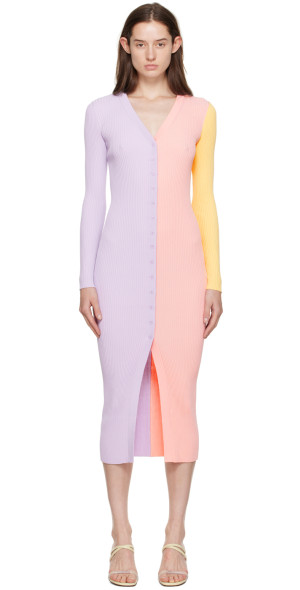 staud purple & pink shoko midi dress Staud Shoko Colorblock Sweater Dress - Fuschia Bordeaux