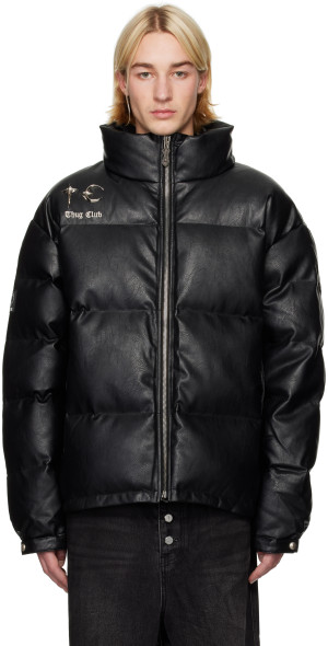 Thug Club - Black Leather Puffer Down Jacket