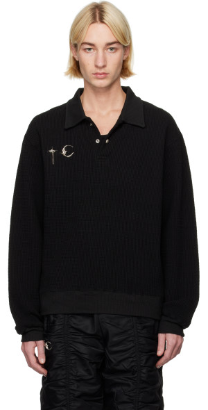 Thug Club - Black Waffle-Knit Long Sleeve Polo