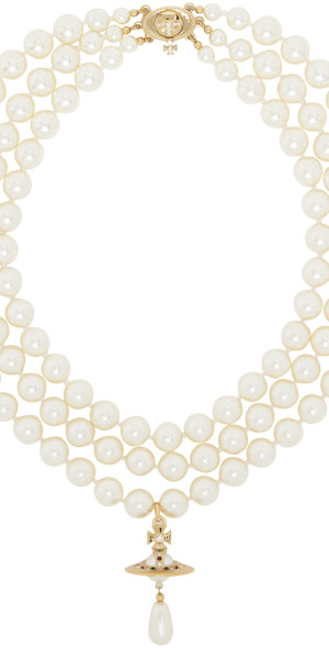Vivienne Westwood Off-White Three Row Pearl Drop Choker