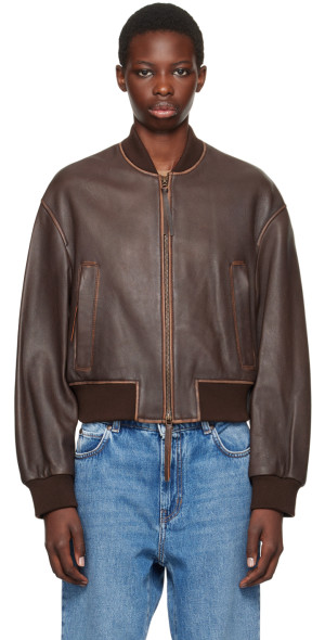 Weekend Max Mara Brown Nappa Leather Bomber Jacket