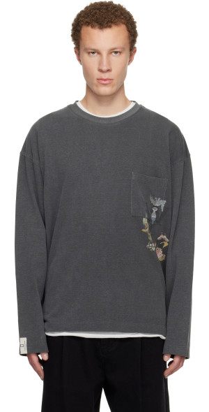 WOOYOUNGMI - Gray Minhwa Logo Long Sleeve T-shirt