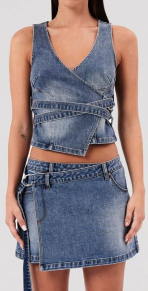 Abrand Jeans City Denim Wrap Top in Dalia, Women's at Urban