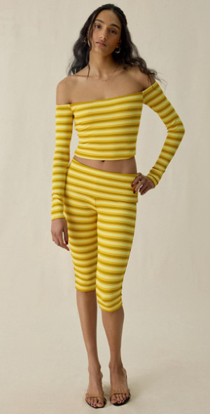 Afrm Silvia Foldover Capri Leggings In Limelight Stripe