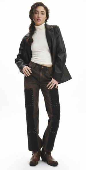 BDG Cade Cowboy Studded Bootcut Pant in Brown Patchwork, Women's