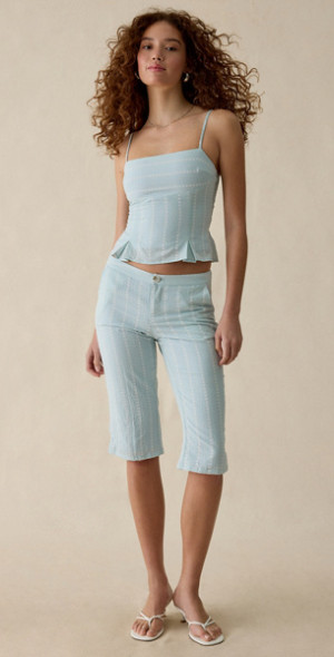 Bdg Check It Out Gingham Capri 2-Piece Set Pant In Light Blue