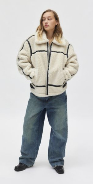 BDG Taylor Piled Fleece Aviator Jacket in White, Women's at