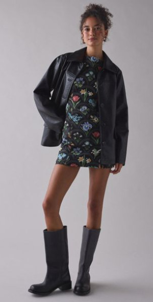 urban outfitters black floral mini dress Urban Outfitters UO Mabel Black Blue Floral High-Neck Empire Mini Dres   Vanessa Jane