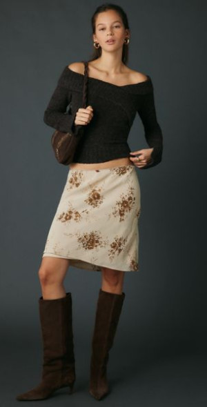 urban outfitters Kimchi Blue ブラウン S鹿の子柄 Kimchi Blue - Andie Asymmetric Foldover Off-The-Shoulder Sweater