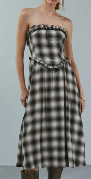 Kimchi Blue Andy Plaid Strapless Midi Dress in Brown, Women's at