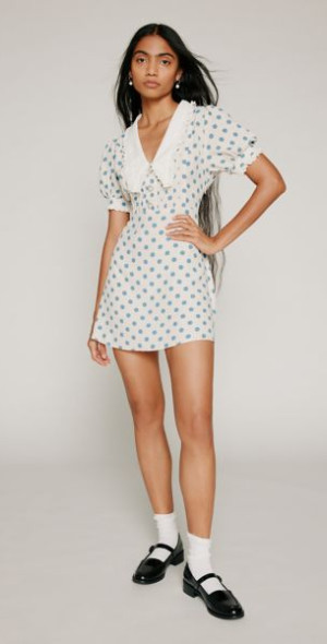 Kimchi Blue Dottie Polka Dot Mini Dress in Blue, Women's at - Main Image