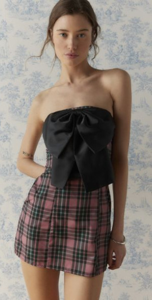 urban outfitters pink dress with black bows Kimchi Blue Margaret Lace Bow Detail Babydoll Mini Dress